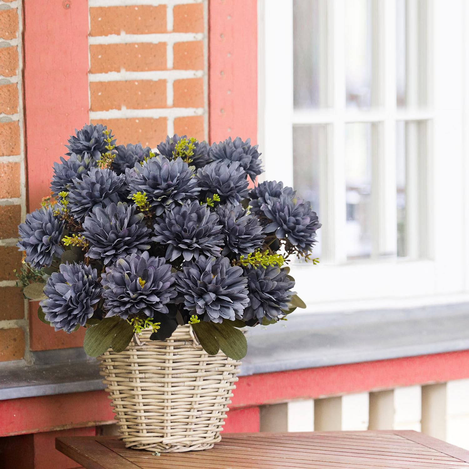 2 bouquets décoratifs de chrysanthèmes artificiels, 9 chrysanthèmes dans un petit bouquet, adaptés à la décoration de pots de fleurs dans le salon - 4