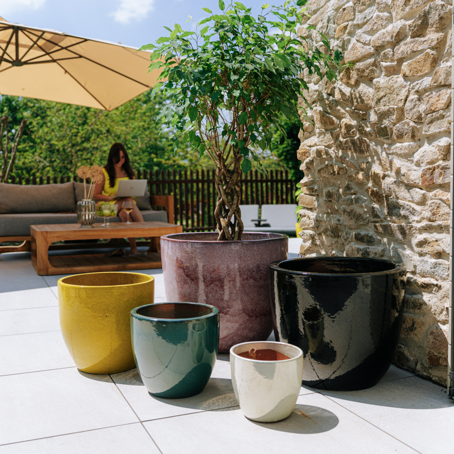 Pot grande taille d'extérieur LANCELOT 36x34cm perle, fait main en terre cuite émaillée, résistant au gel - 3