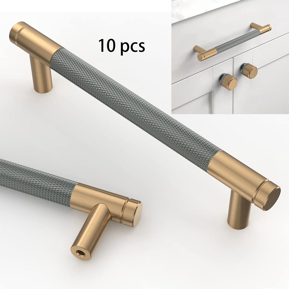 10 sztuk uchwytów do szafek kuchennych w kolorze szarego złota, 128 mm, ze złotym stopem, ze śrubami, do biur, szuflad, szafek i kredensów