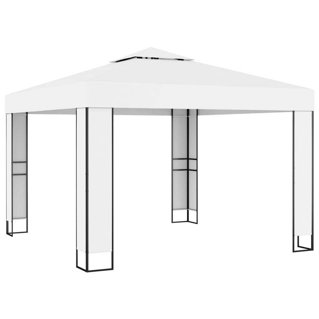 Gazebo con tetto doppio e stringa di luci led 3x3 m bianco - 4