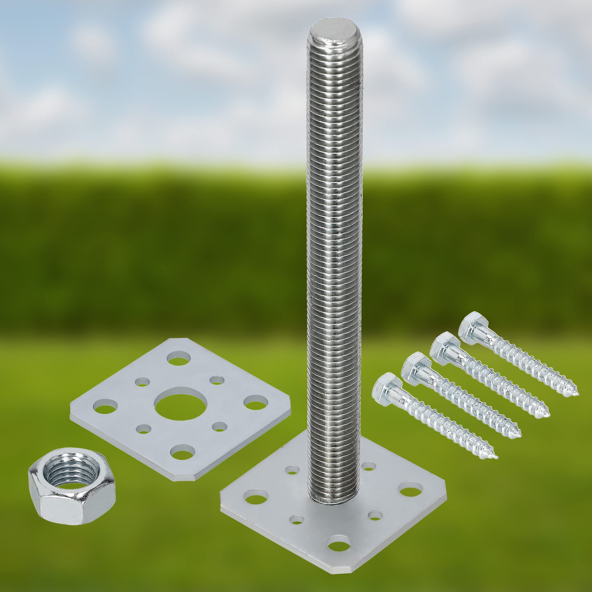 Podstawa Słupa Regulowana - 80 X 250 MM - Wspornik z Prętem Do Betonu - Kotwa Stalowa - Zestaw 16 SZT KOTARBAU - 4