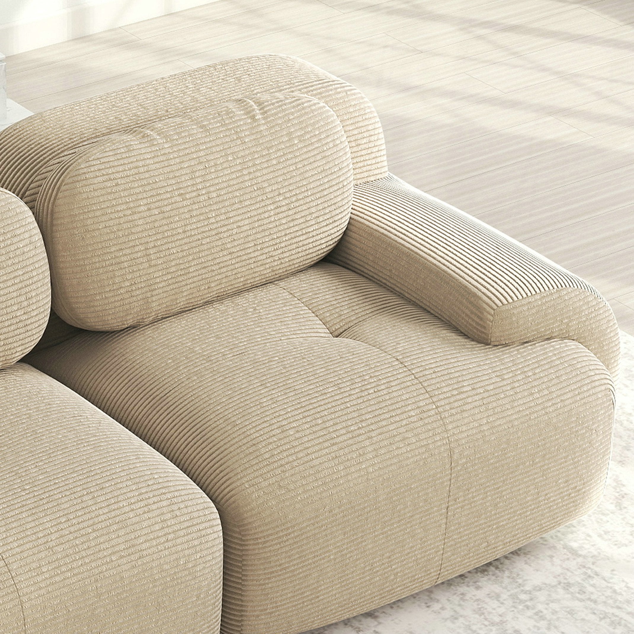 Canapé d\'angle modulable 3 places, antidérapant et adapté aux animaux, pieds élargis – tissu velours côtelé respirant – beige - 5