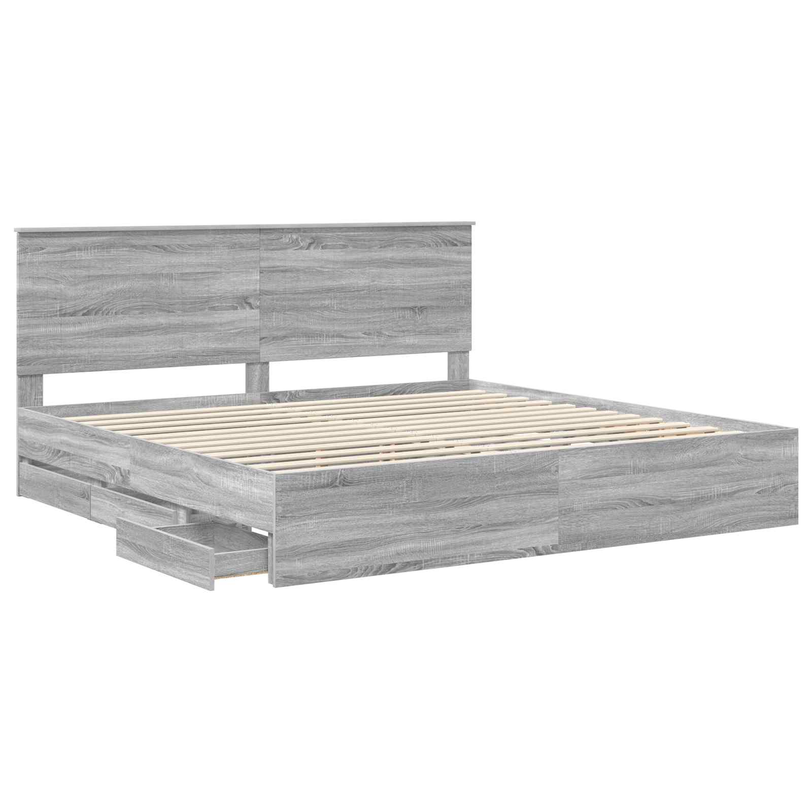 Cadre de lit gris 200 x 200 cm panneau de bois - 4