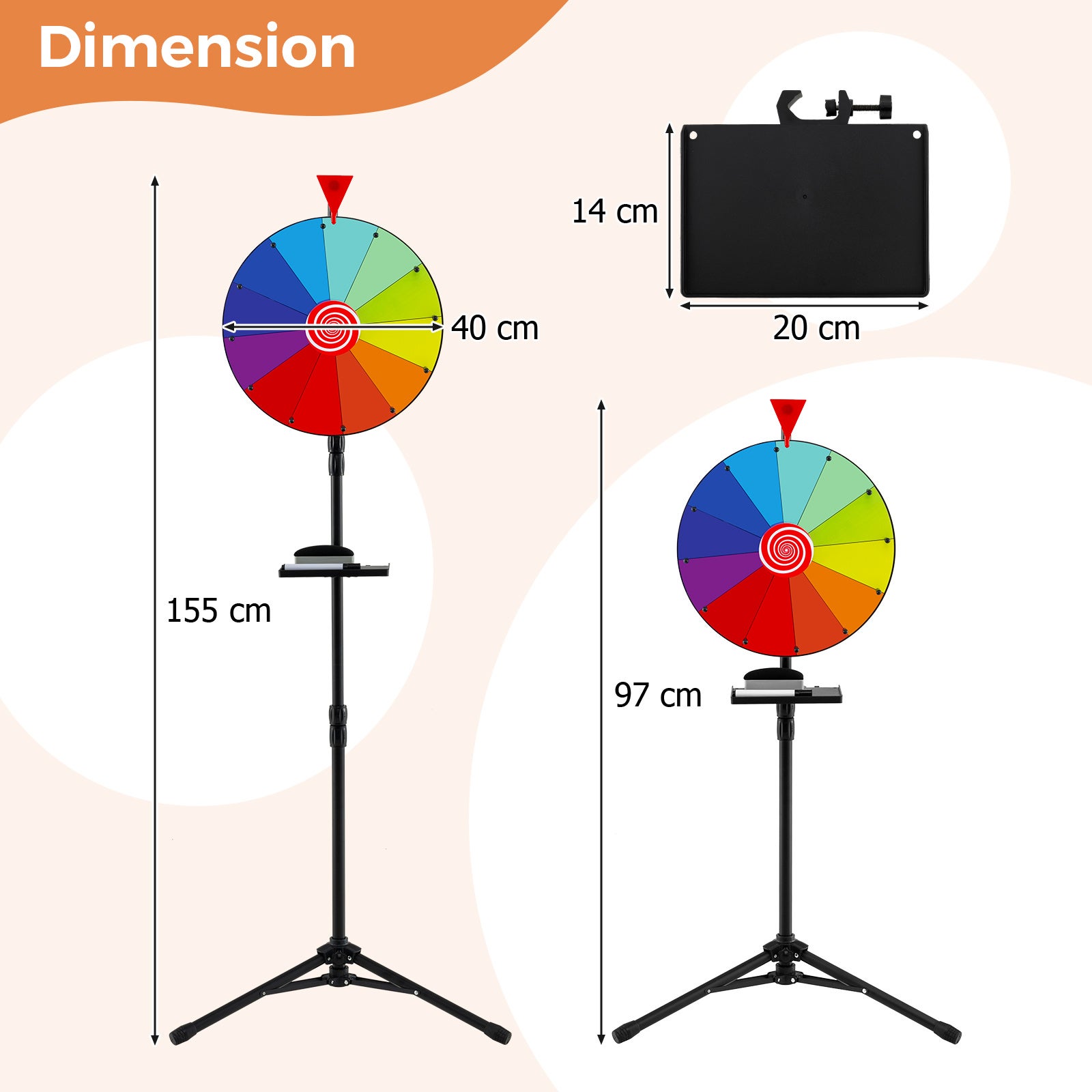 Roue De La Fortune 40 Cm Avec Trépied – Hauteur Réglable 97-155 Cm, 12 Emplacements, Pointeur Sonore