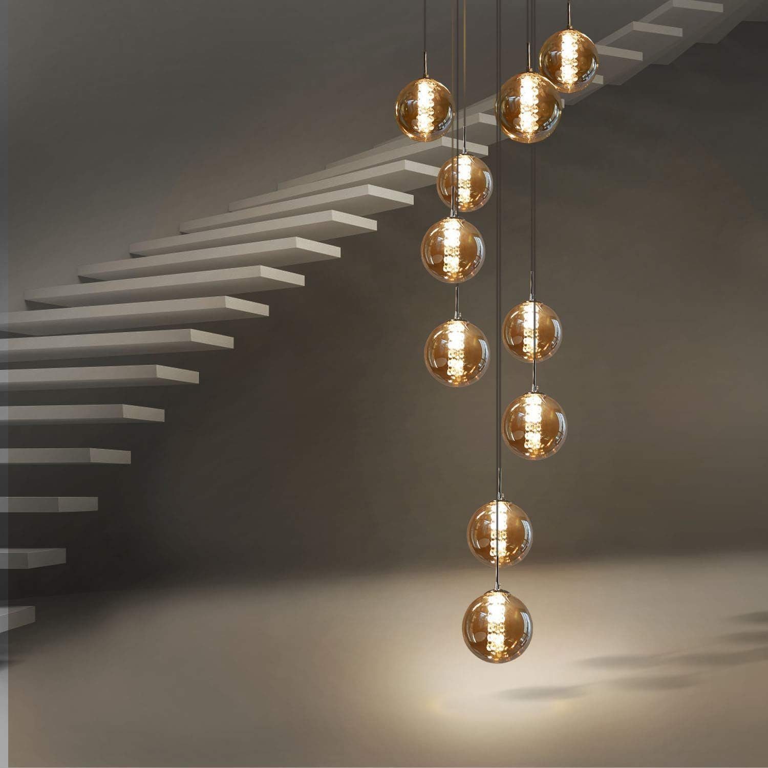 ZMH Regulowana wysokość szklanej lampy wiszącej LED do salonu i jadalni