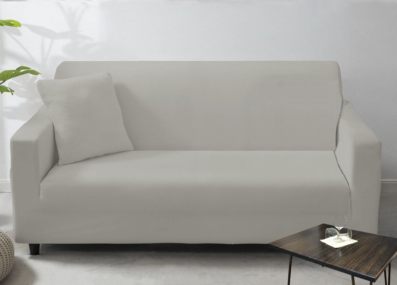 Copridivano Antimacchia Elasticizzato Penisola Componibile Tinta Unita Modello Perfetto 3 Posti Grigio Chiaro - 2