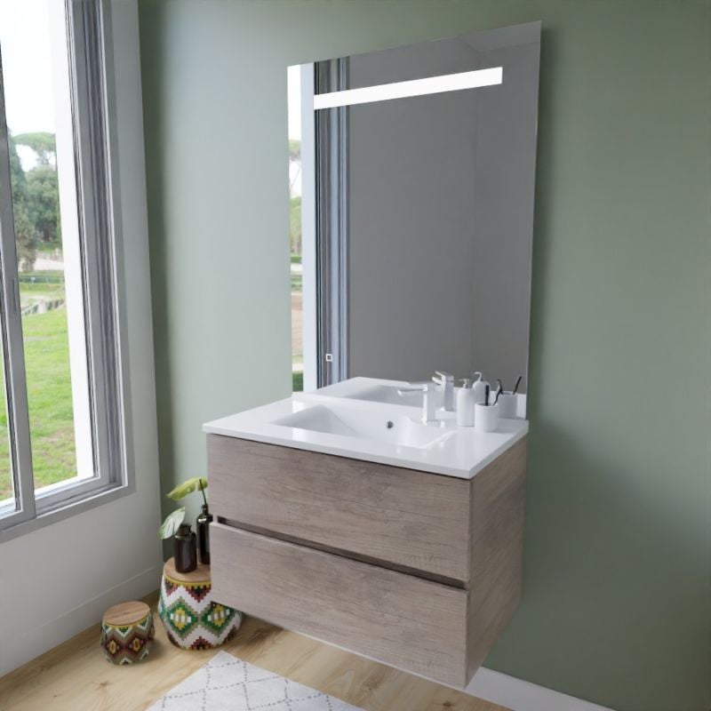 Meuble vasque ROSALY INOX 80 cm + miroir Elégance ht105- Bois- Plan vasque en Résine - 3