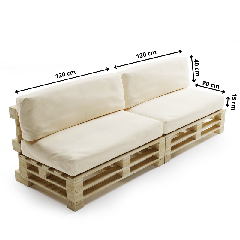 Coussins Palette Déhoussable Imperméable LOT x2 BANANAIR 120x80cm/120x40cm Beige - 3
