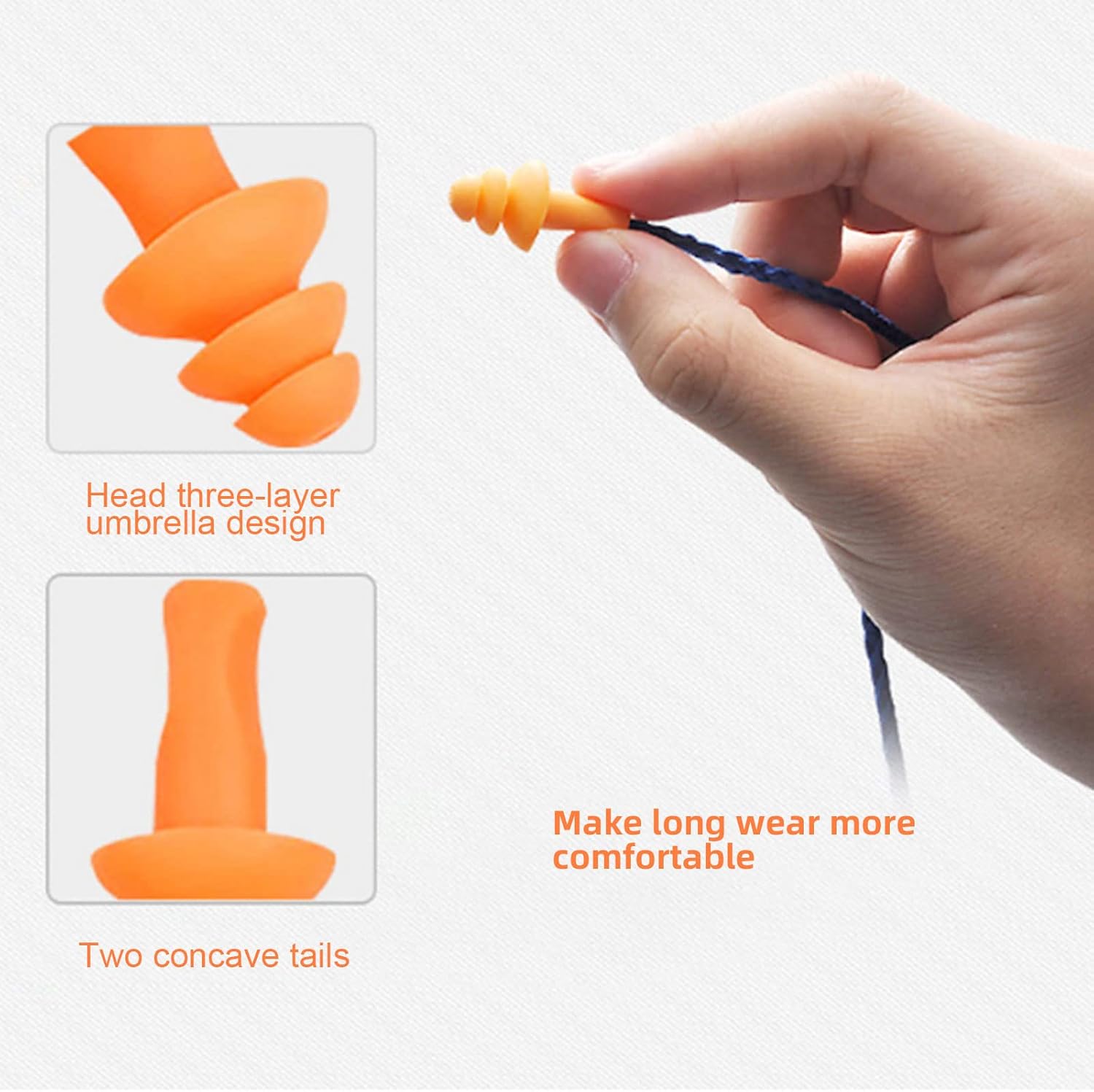 Lot 20 Paires Bouchons d’Oreilles Silicone Réutilisables – Protection Auditive Anti-Bruit Orange - 3
