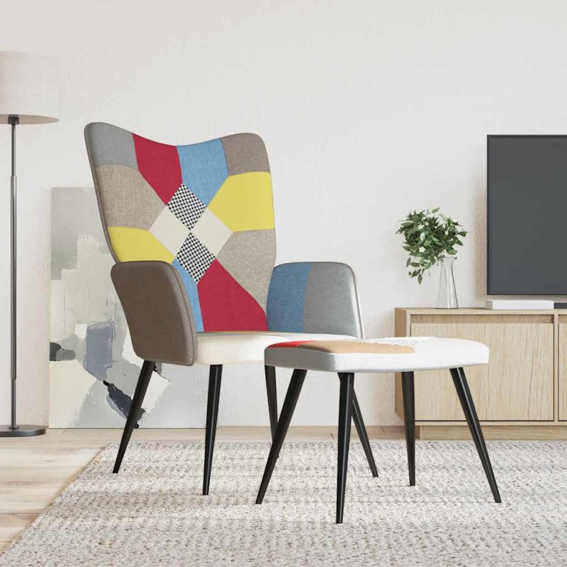 VidaXL Sedia Relax Con Sgabello E Braccioli In Tessuto Patchwork | Poltrona Comoda Con Poggiapiedi Per Soggiorno
