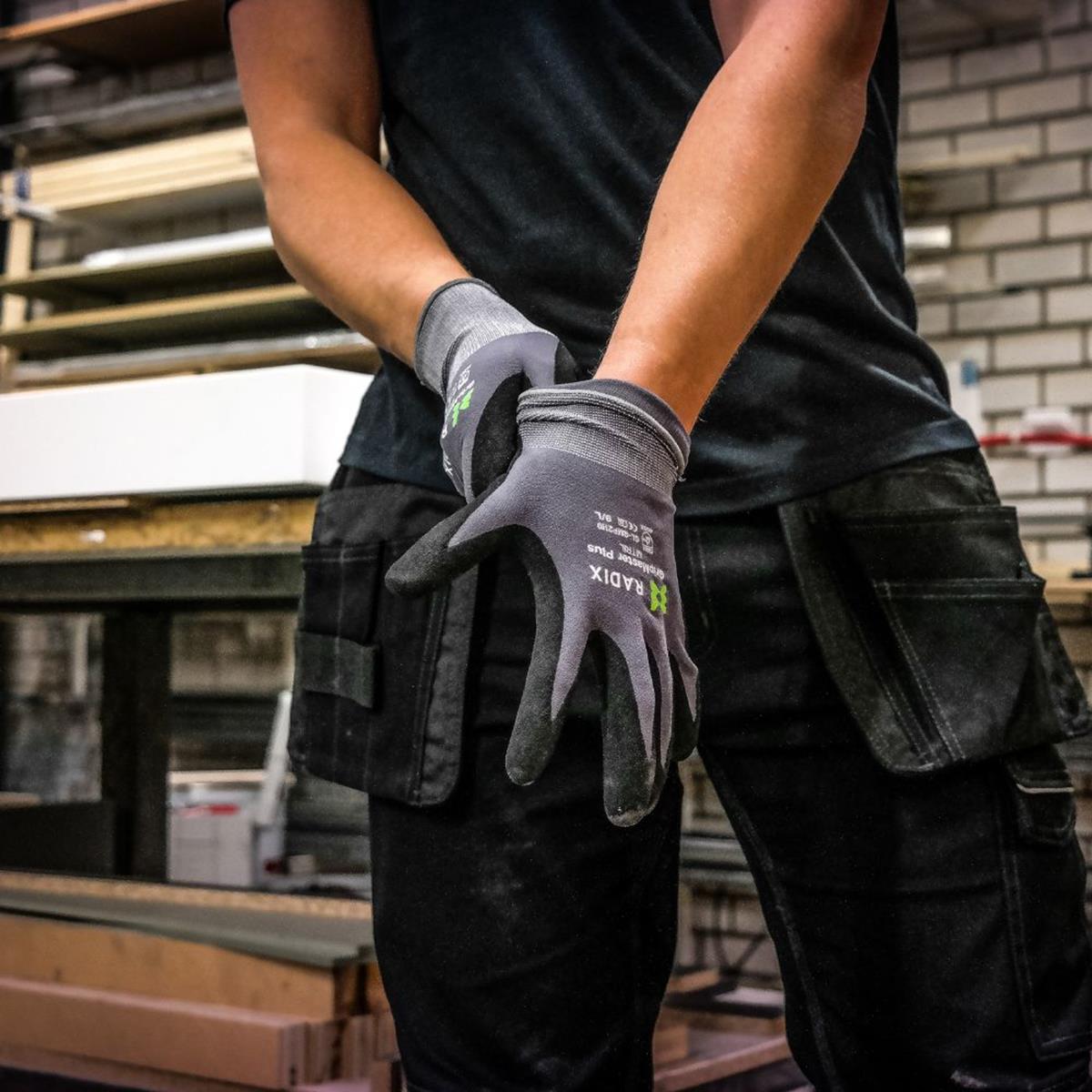 Gants de travail - Radix - GripMaster Plus - Nitrile micro-mousse noir/gris - Taille M8 / S - 8