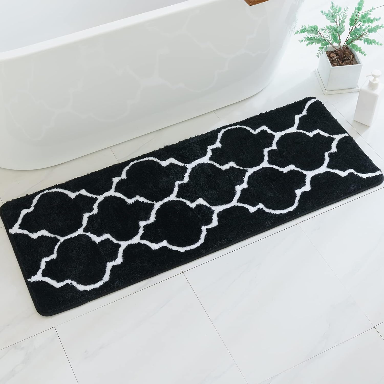 Prostokątna mata łazienkowa z marokańskim wzorem, antypoślizgowa mata wejściowa pod prysznic, miękka i wygodna, wykonana z pluszowej mikrofibry, 45 x