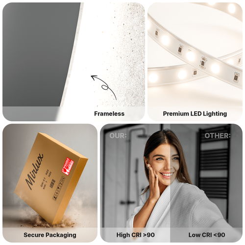 Miroir de salle de bain Mirlux avec éclairage LED et chauffage – Miroir mural rond – Miroir de douche anti-condensation – 120 cm - 6