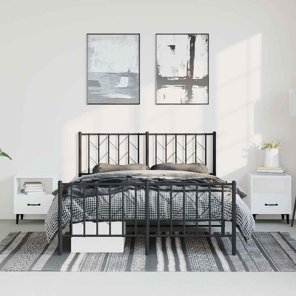 Estructura de cama sin colchón con estribo, de metal negro, para dormitorio, 193 × 203 cm - 3