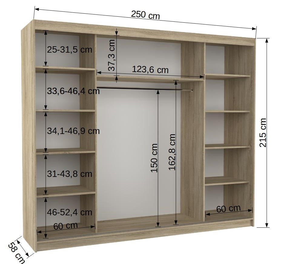 Grande armoire de chambre à coucher 3 portes coulissantes noir et miroir Kerry 250cm - 4