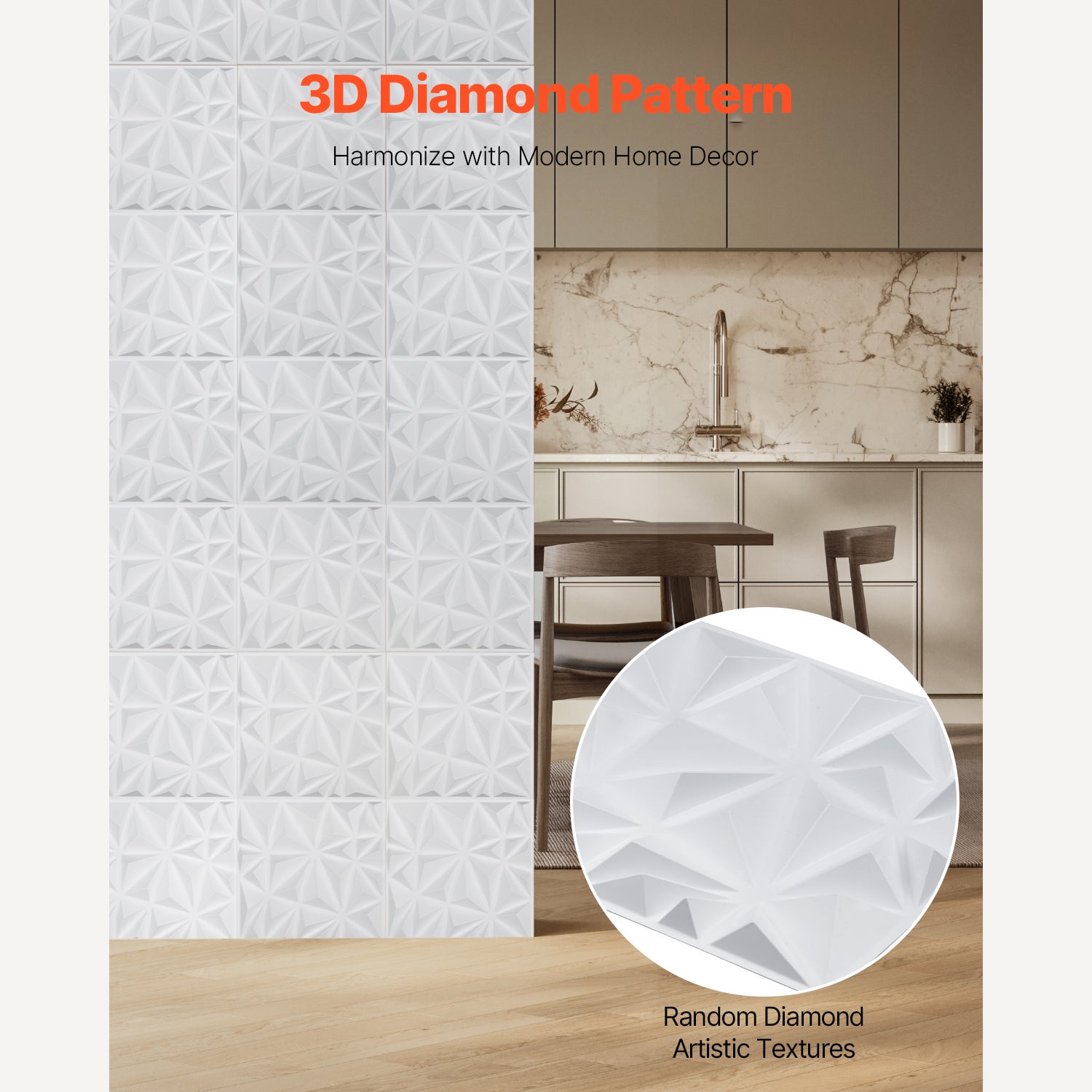 Panneaux muraux SucceBuy 3D,lot 33,carreaux diamant d'art moderne en PVC 11,81 x 11,81 po,32 pi2 pour plafond,chambre,et salle jeux,blanc mat - 4