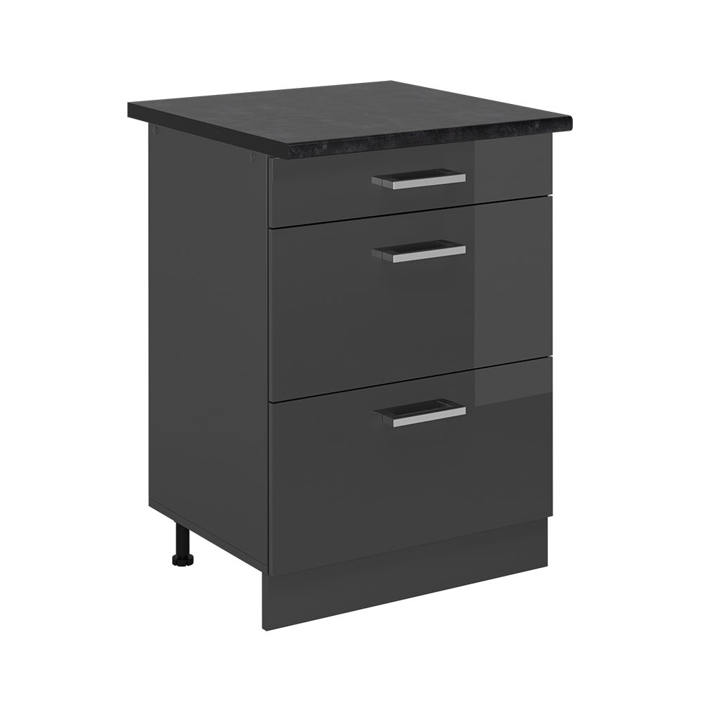 Vicco Szafka dolna do kuchni R-Line, Antracyt wysoki połysk, 60 cm z szufladami, BP Antracyt