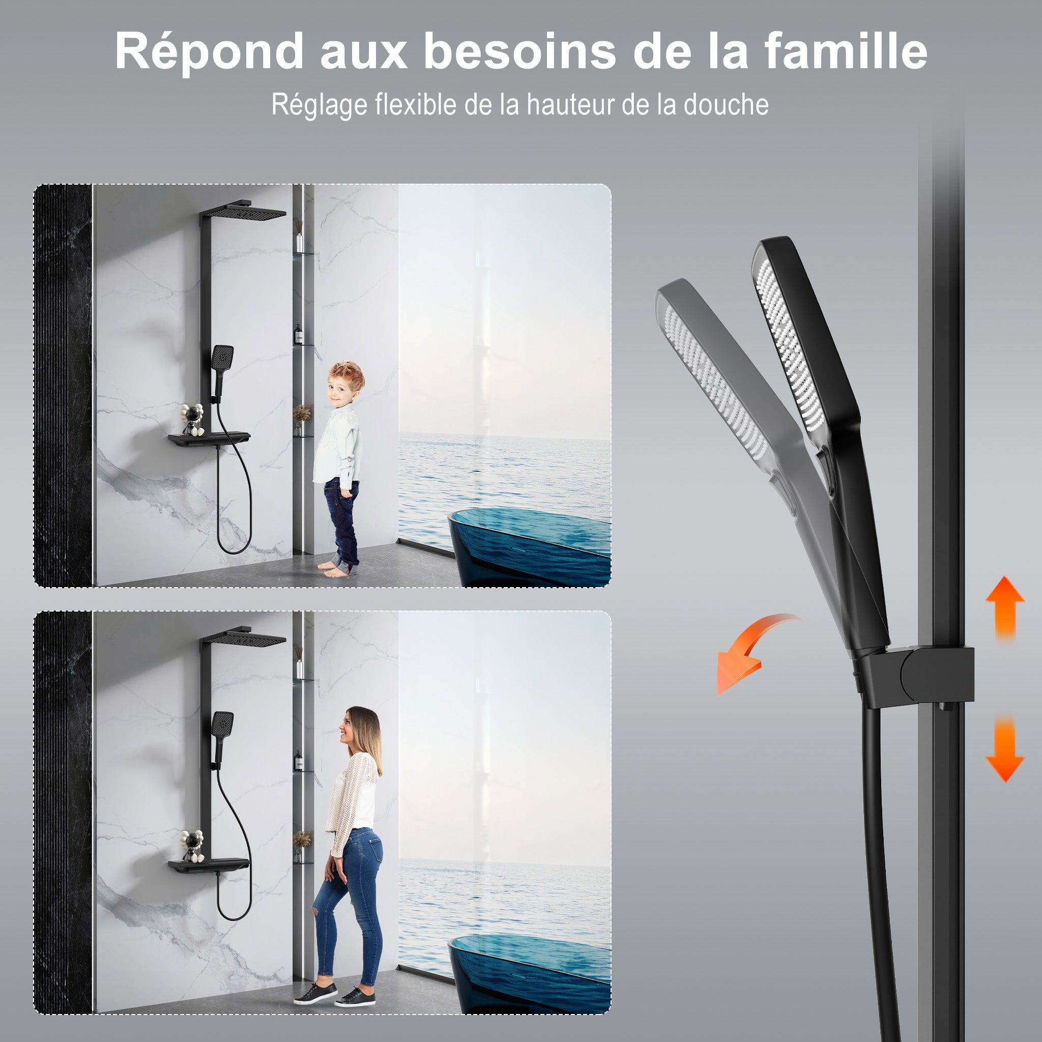 Colonna doccia termostatica 40℃ con piastra termostatica da 40 cm Set doccia in ottone doccetta con 4 intensità di getto - 5