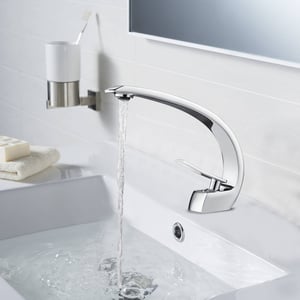 Robinet Lavabo Chromé Mitigeur Lavabo Robinetterie Monotrou en Laiton pour Salle Bains Lave-mains à Poser sur Table Eau Froide Chaude,EU Modèle