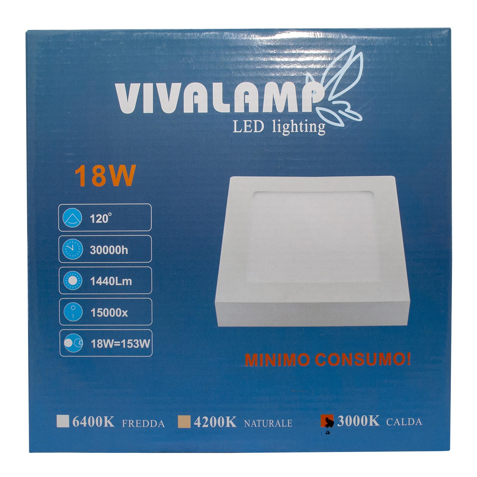 Plafonnier led plafonnier 18w haute luminosité lumière diffuse 180w 230V QUADRATED WARM LIGHT 3000K - 5