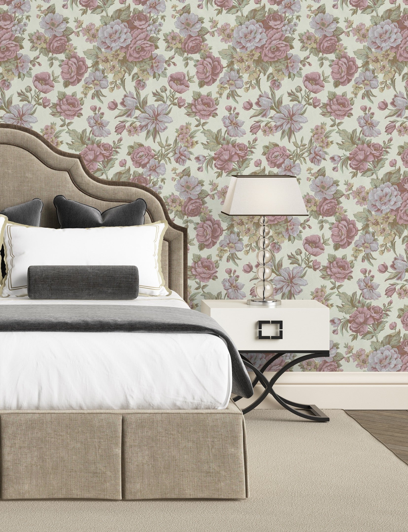 Papel pintado vinílico flores románticas efecto textura de tela tejida en relieve - anastasia garden 676418 de gaulan - rollo de 10 m x 1,06 m