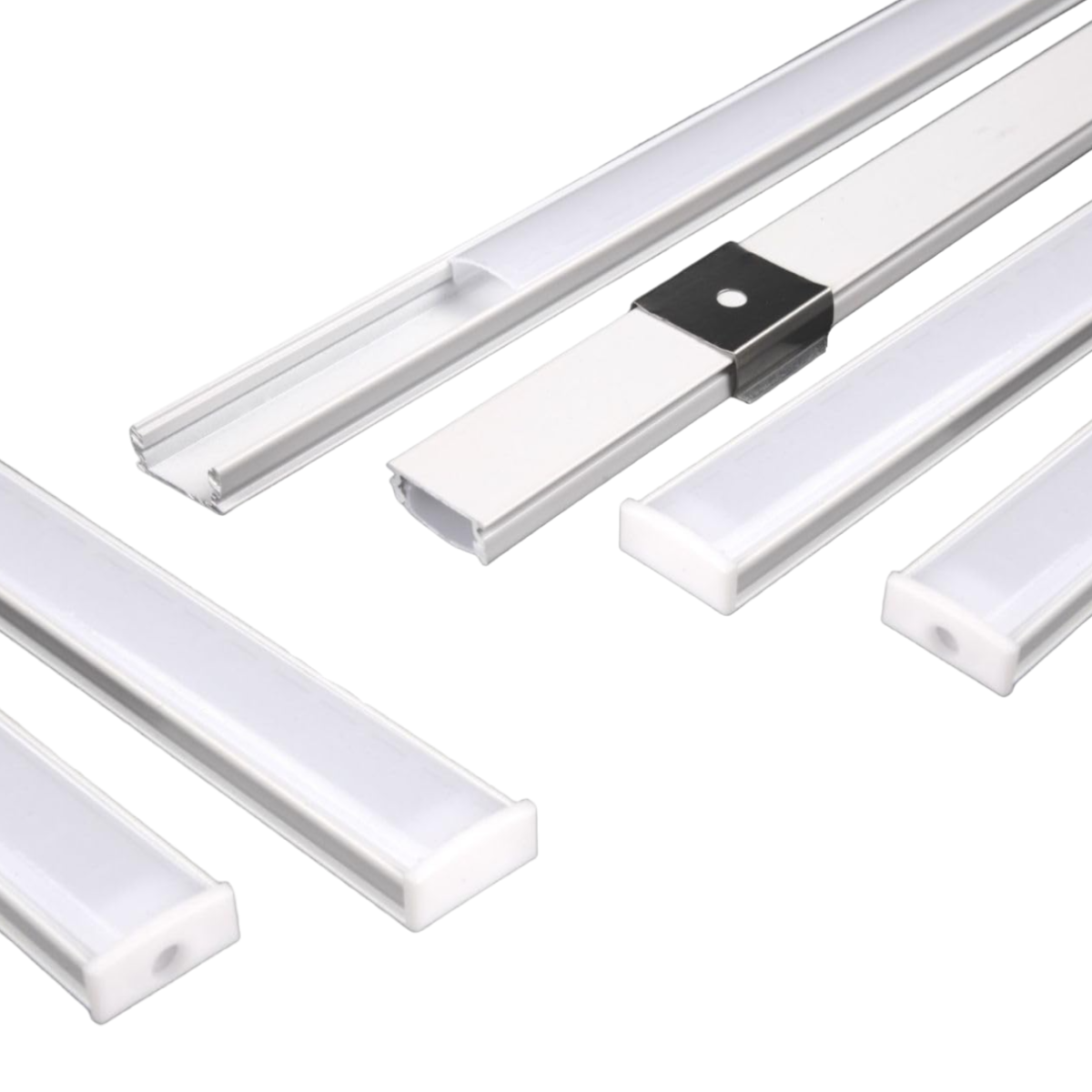 Zestaw 6 sztuk profili aluminiowych 1 m, białe, do montażu taśm LED na powierzchni, dyfuzor półprzezroczysty 17,3 mm x 6,85 mm