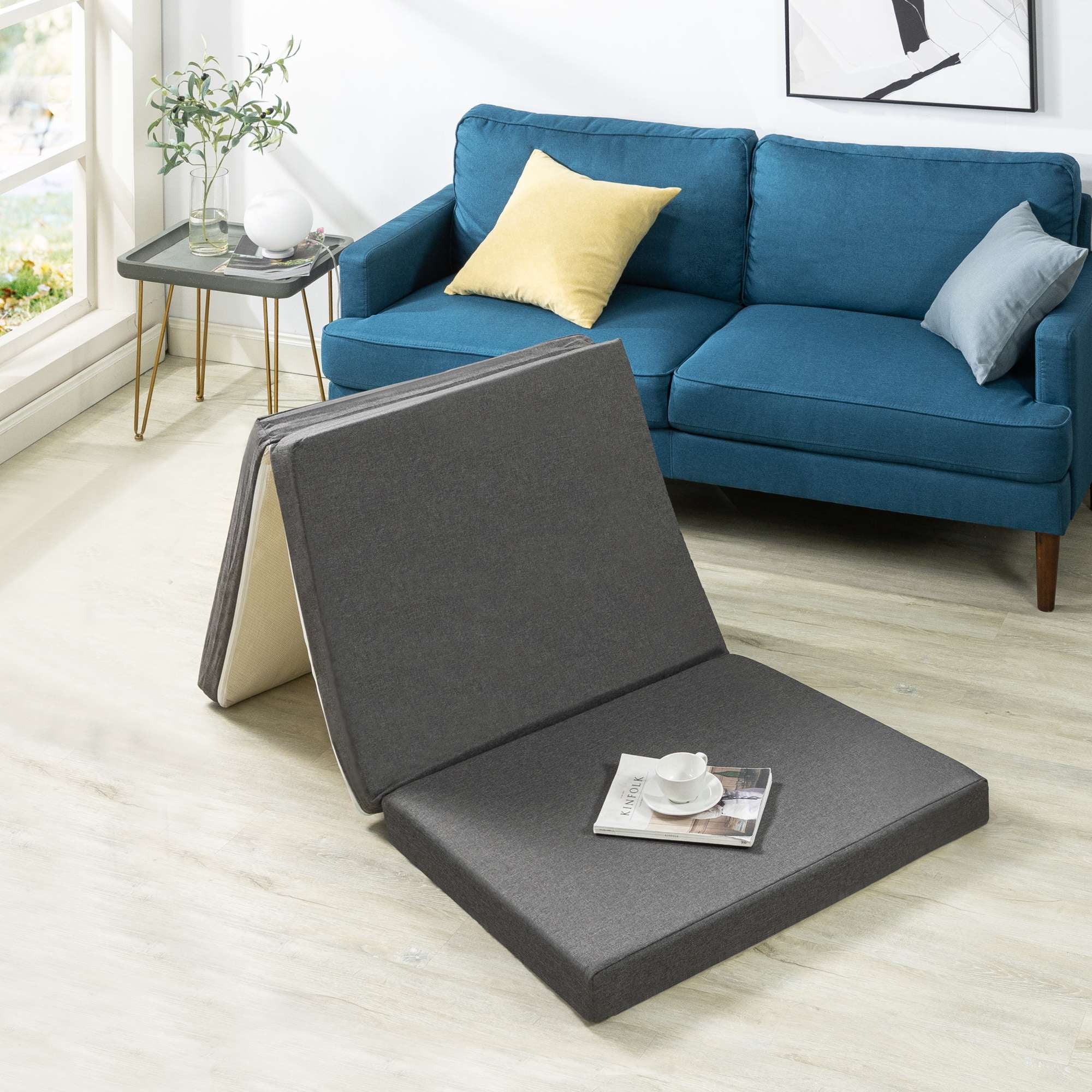 Materasso Pieghevole Z-HOM 90x195x10 Cm – 3 Pezzi, Rivestimento Lavabile, Maniglie, Fondo Antiscivolo, Per Ospiti E Viaggi