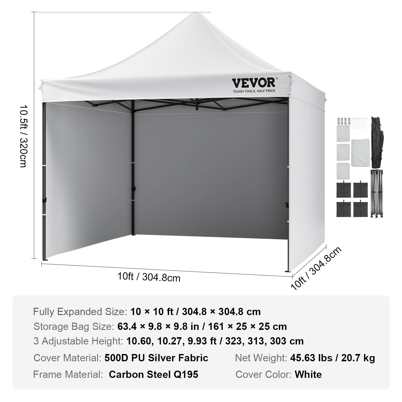 Tonnelle Pop-Up VEVOR 3x3 m avec Parois Amovibles, Imperméable et Résistante UV, avec Sac à Roulettes, Pour Jardin et Terrasse - 7