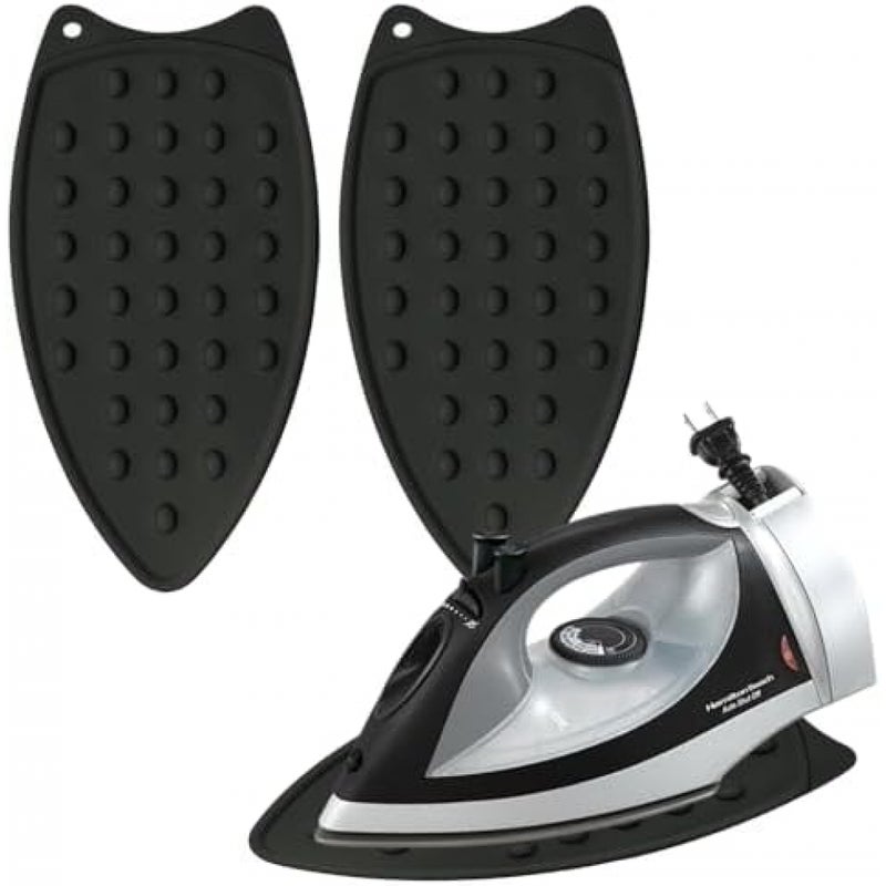 2 szt. uchwyt na żelazko i podkładka silikonowa, antypoślizgowa, odporna na ciepło mata pod żelazko, 27 x 14 cm (czarna)