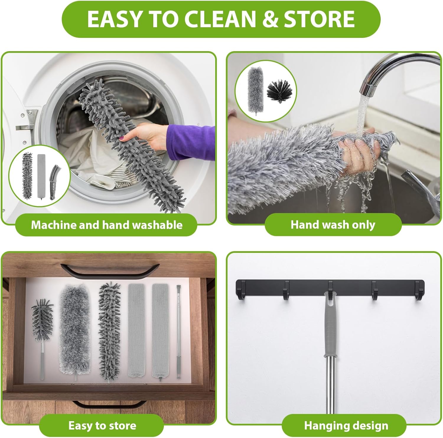 8 Pièces Plumeau Telescopique, Tete De Loup Telescopique Longueur 256cm