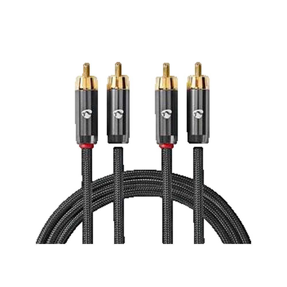 Kabel audio stereo Nedis CATB24200GY20 z pozłacanymi końcówkami RCA 2 m szary metaliczny