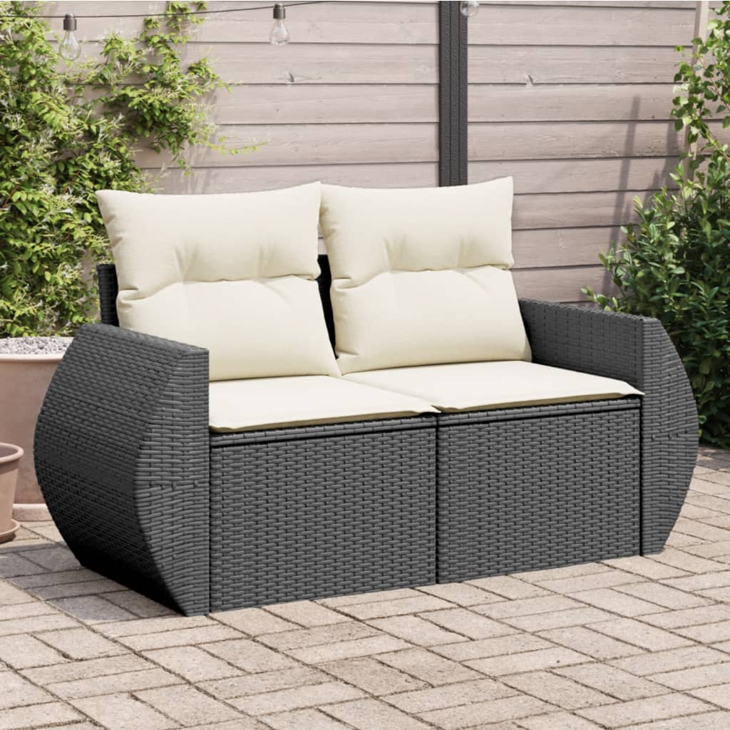 Sofa ogrodowa z poduszkami, 2-osobowa, czarna, polirattan vidaXL