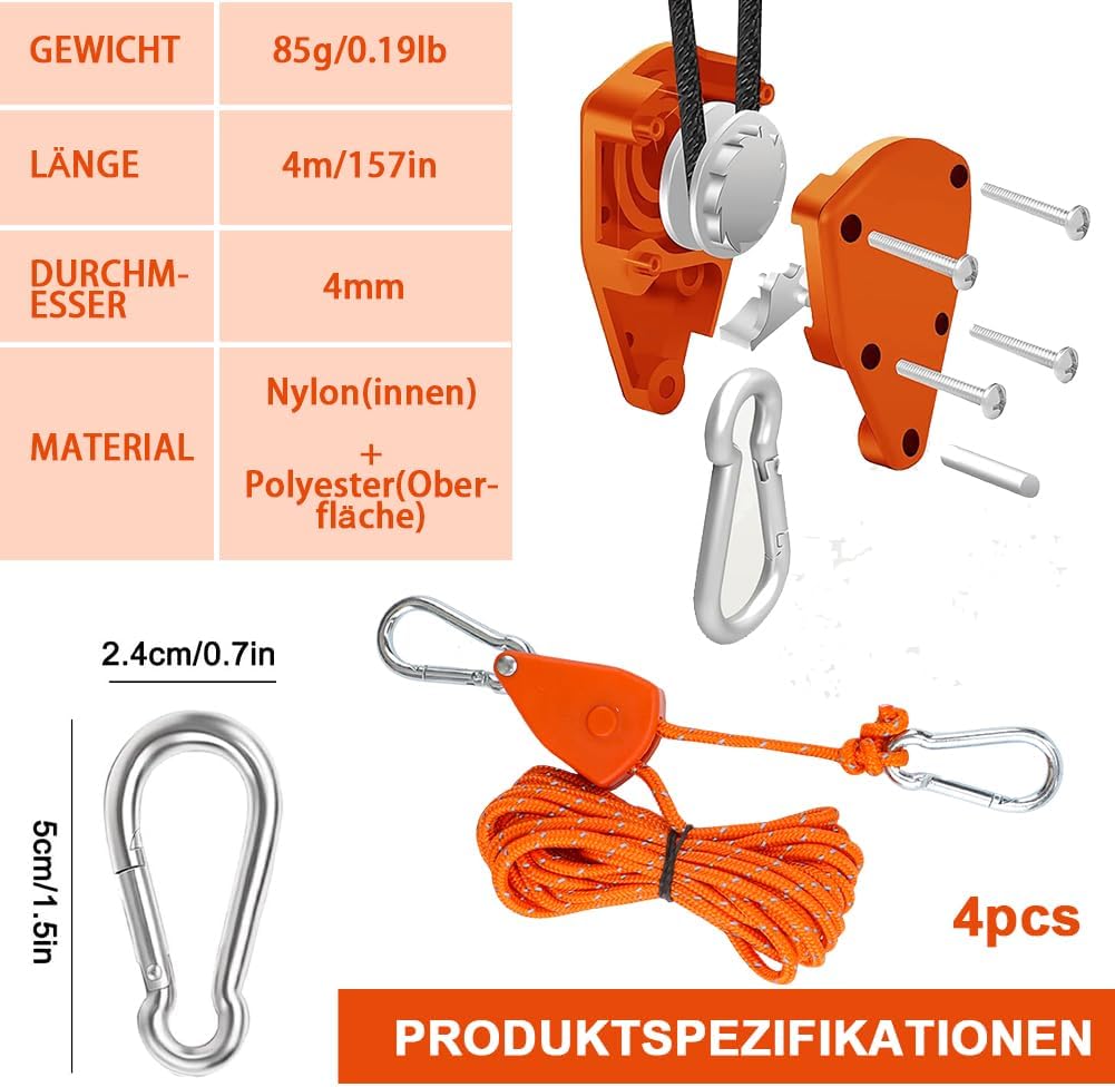 Accessoire Camping Lot De 4 Cliquets De Corde Réglables De 4 Mm