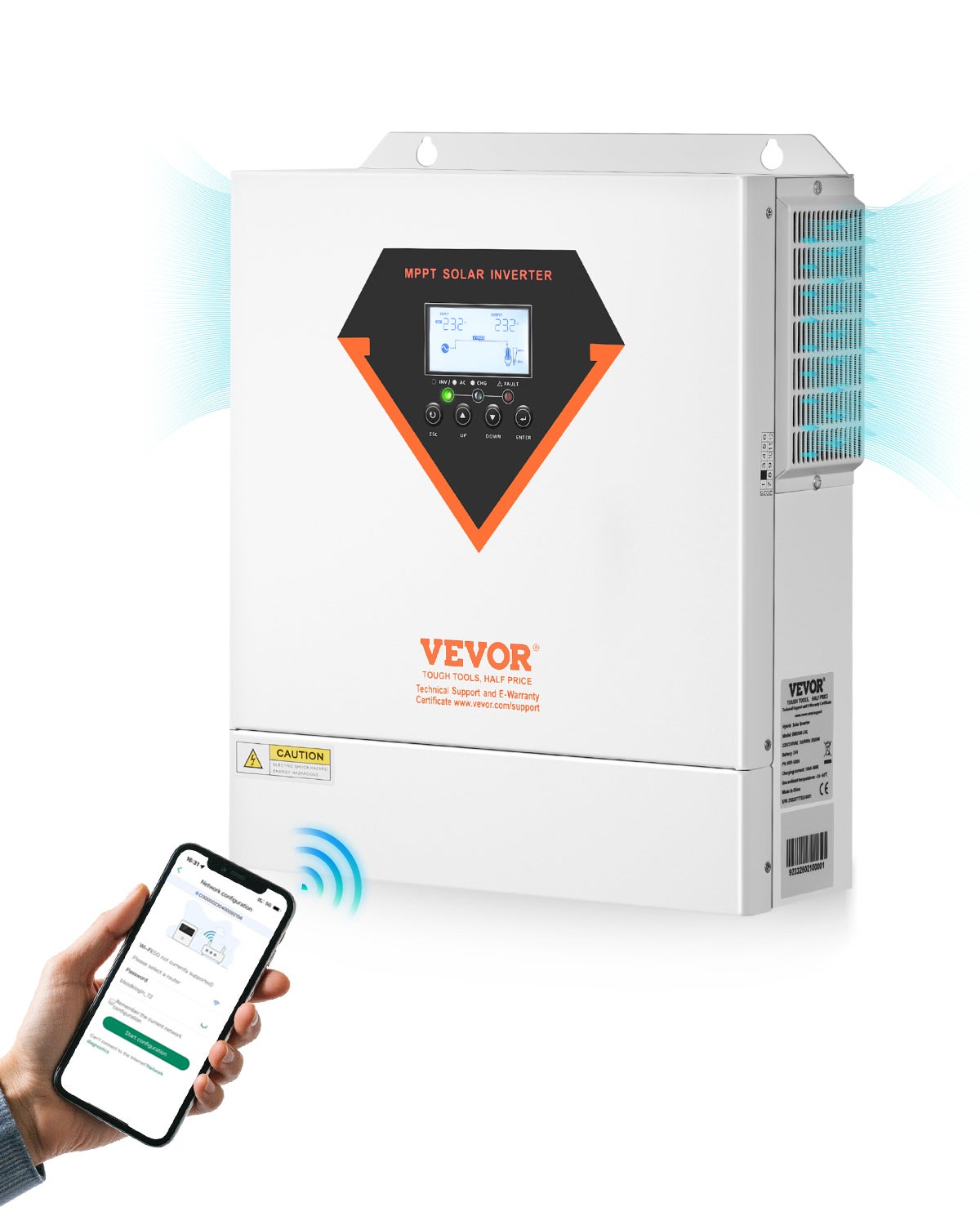 Falownik hybrydowy solarny 3500 W 220/230 V WiFi Wbudowany kontroler MPPT 100 A VEVOR