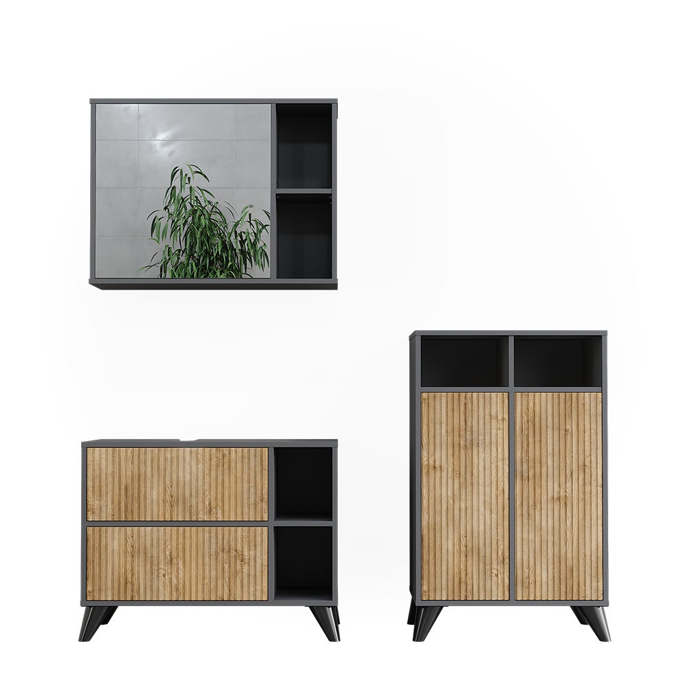 Vicco Zestaw mebli łazienkowych Leano, Antracyt/dąb górski, 80 cm, zestaw 2