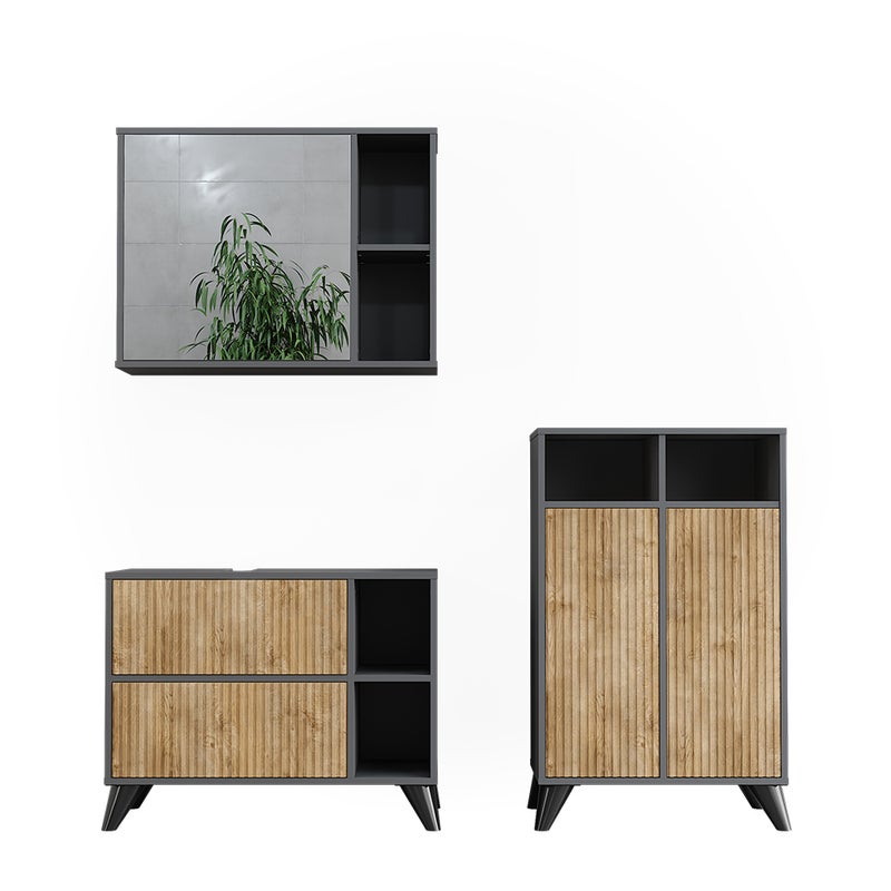 Vicco Zestaw mebli łazienkowych Leano, Antracyt/dąb górski, 80 cm, zestaw 2