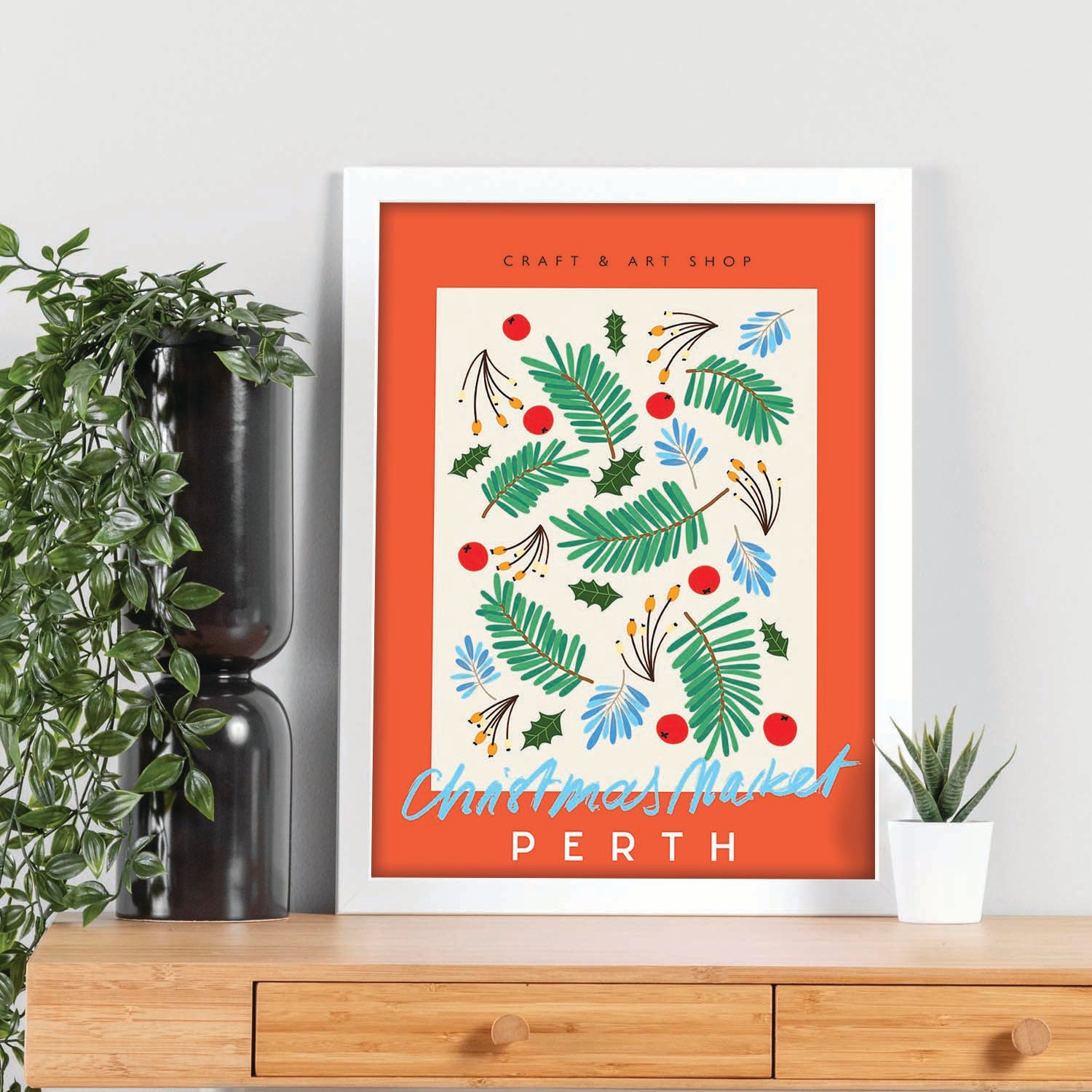 Lamina artistica decorativa con ilustracion de mercado de navidad perth estilo abstracto sin marco - a4