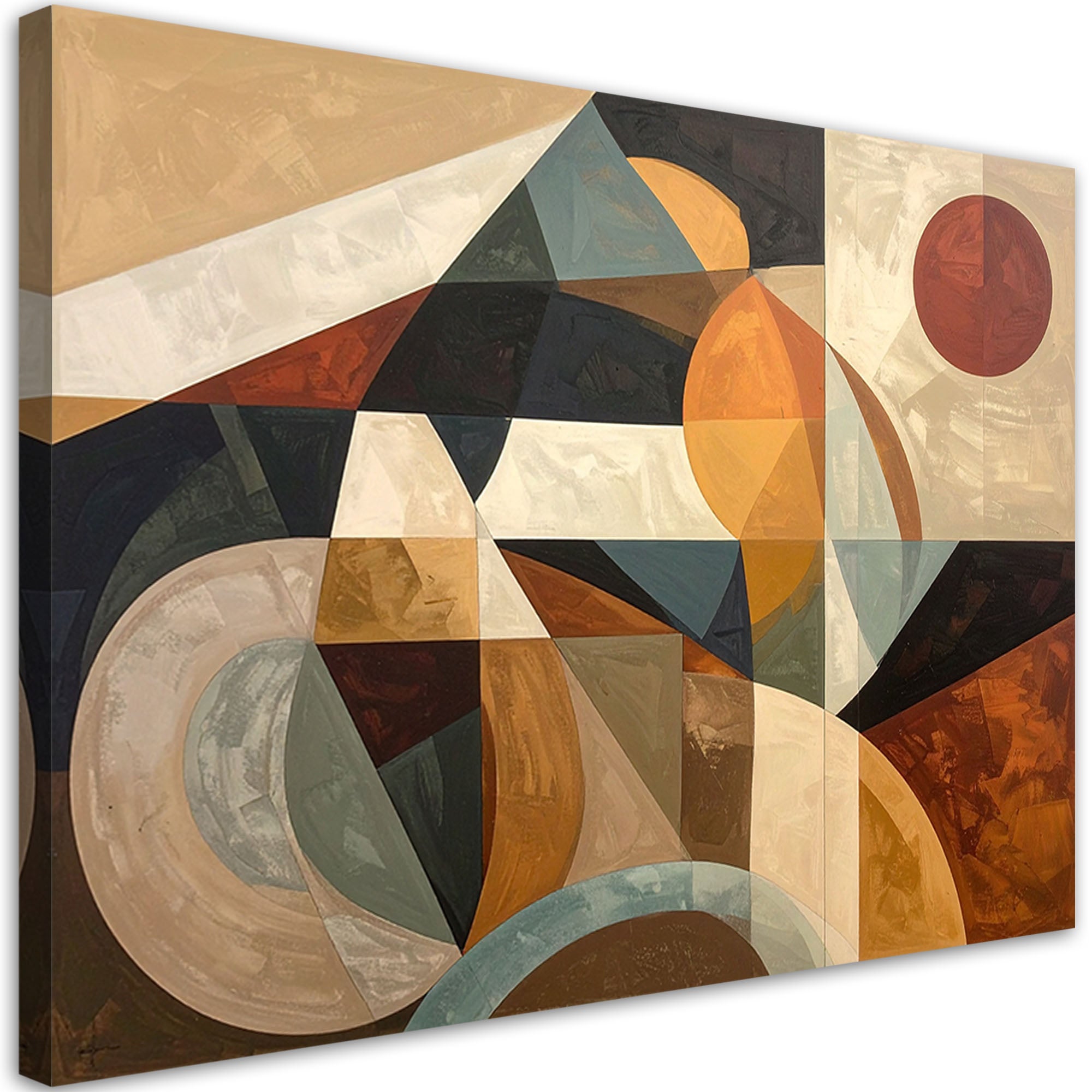 Obraz do salonu sypialni, Abstrakcyjna Sztuka Geometryczna w Odcieniach Ziemi 90x60