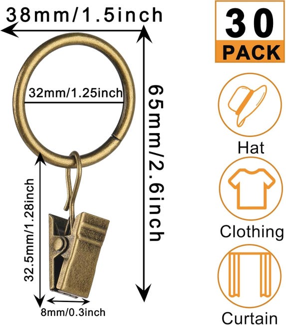 AMZSEVEN - Confezione da 100 anelli metallici per tende con clip, diametro interno 2,5 cm, adatti per aste di diametro di 1,9 cm, colore: bianco AMZSEVEN - Confezione da 100 anelli metallici per tende con clip, diametro interno 2,5 cm, adatti per aste di diametro di 1,9 cm, colore: bianco