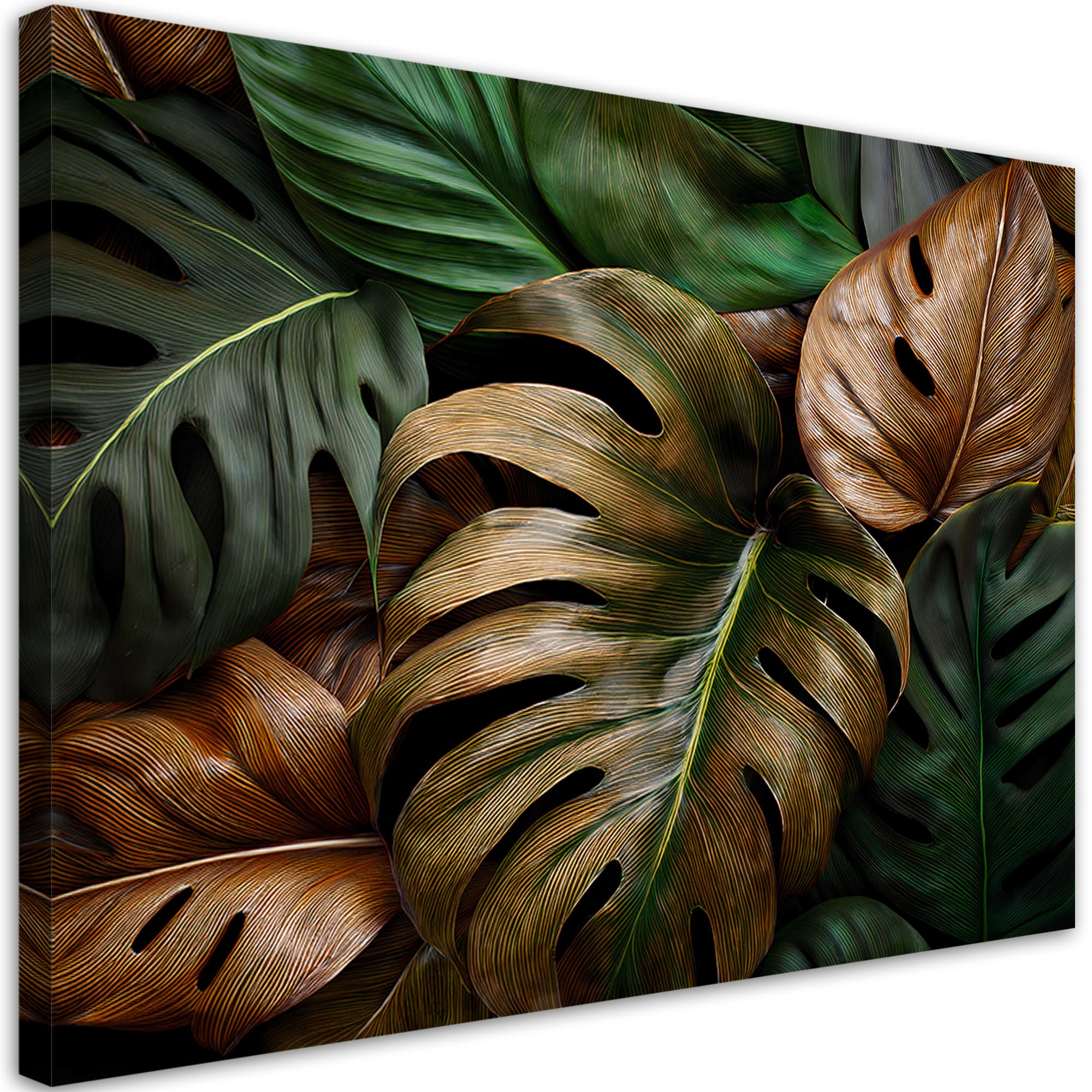 Obraz na płótnie, Liście Monstery W Naturalnych Kolorach 120x80