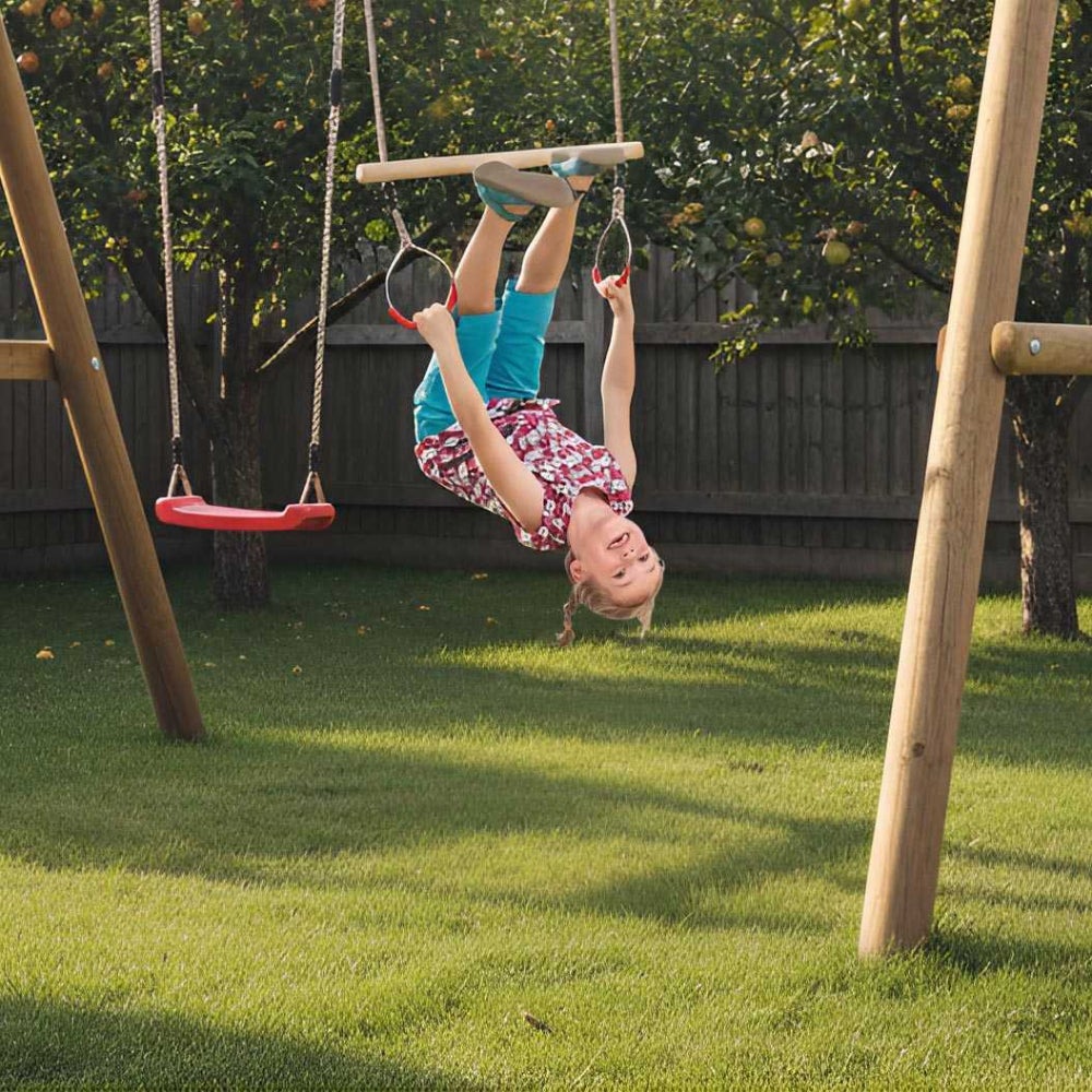 Trapèze en bois dur avec anneaux métal Cordes en chanvre synthétique Kbt - 2