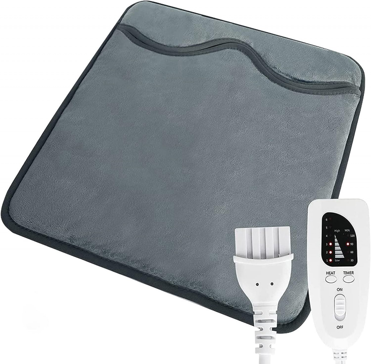Scaldapiedi Elettrico Morbido Peluche – 6 Temperature + Timer 90 Minuti, Lavabile, Protezione Surriscaldamento, Grigio