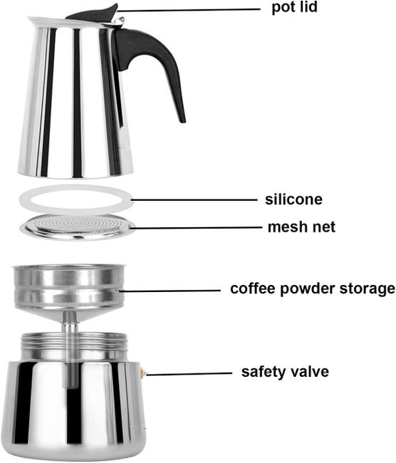 Cafetière italienne inox induction - 4 à 6 tasses - 300 ml - tous feux Cafetière italienne inox induction - 4 à 6 tasses - 300 ml - tous feux