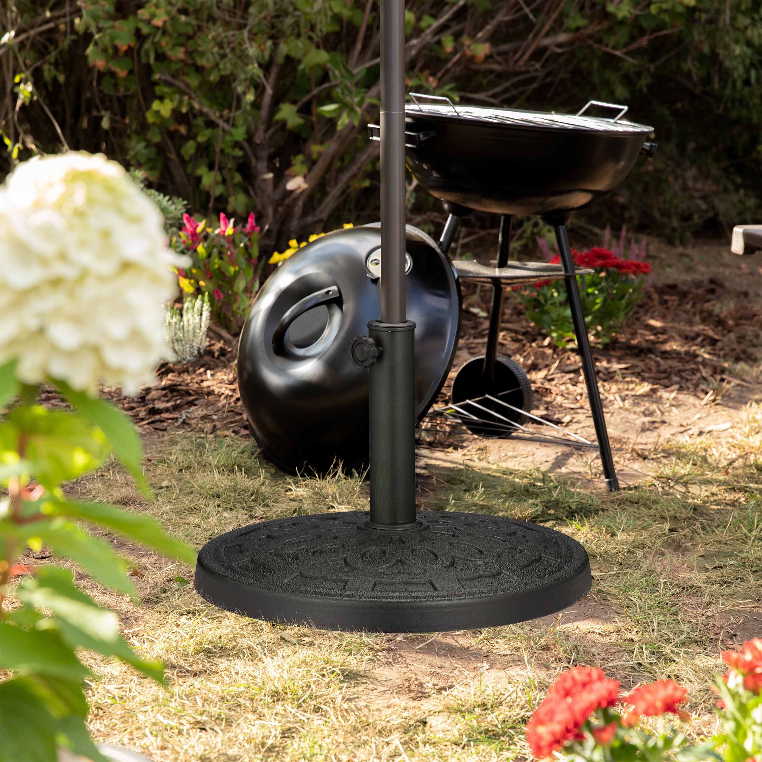 Soporte Para Sombrilla Relaxdays - Base Vintage Negro/bronce, Para Mástiles De 34-48 Mm, Resistente Al Viento, Ideal Para Jardín O Terraza