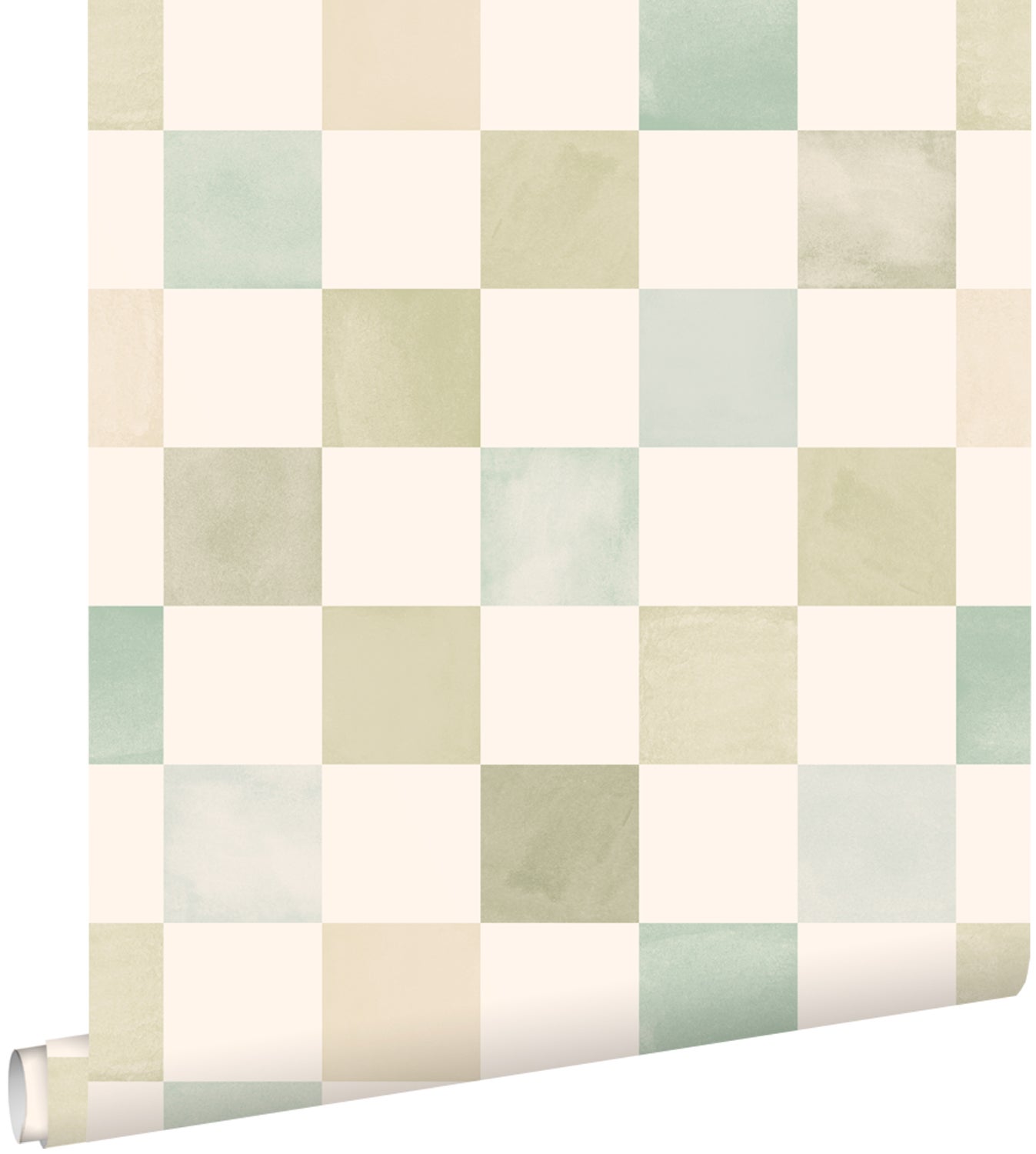 Tapeta motyw kratki beżowym,niebieskimIzielonym - 50 x 900 cm - ESTAHOME