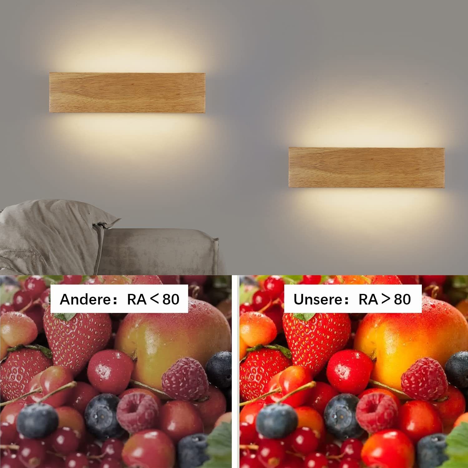 NETTLIFE Applique LED Legno 32cm Moderna, Design Su e Giù Luce Indiretta 11W 3000K Bianco Caldo per Soggiorno Camera Corridoio Scale Interno - 8
