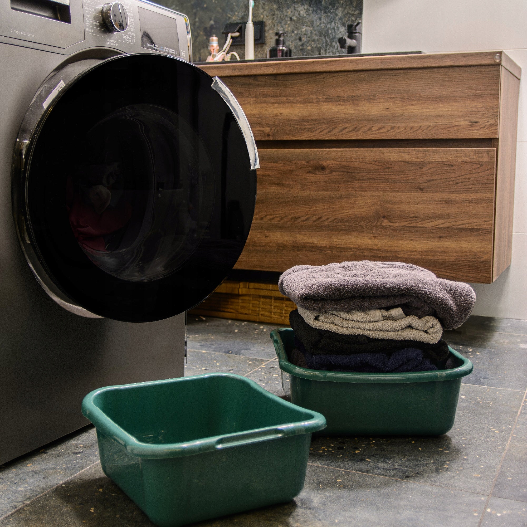 Lavatório retangular KADAX, resistente, com alças confortáveis, compartimento de armazenamento, compartimento de limpeza compacto, verde, 12 L - 4