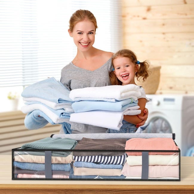 Contenitori sotto il letto, contenitori portaoggetti in tessuto Oxford, robusti contenitori impilabili pieghevoli con finestra trasparente e maniglie per il trasporto (23,5 x 15,7 x 6,3, nero Contenitori sotto il letto, contenitori portaoggetti in tessuto Oxford, robusti contenitori impilabili pieghevoli con finestra trasparente e maniglie per il trasporto (23,5 x 15,7 x 6,3, nero