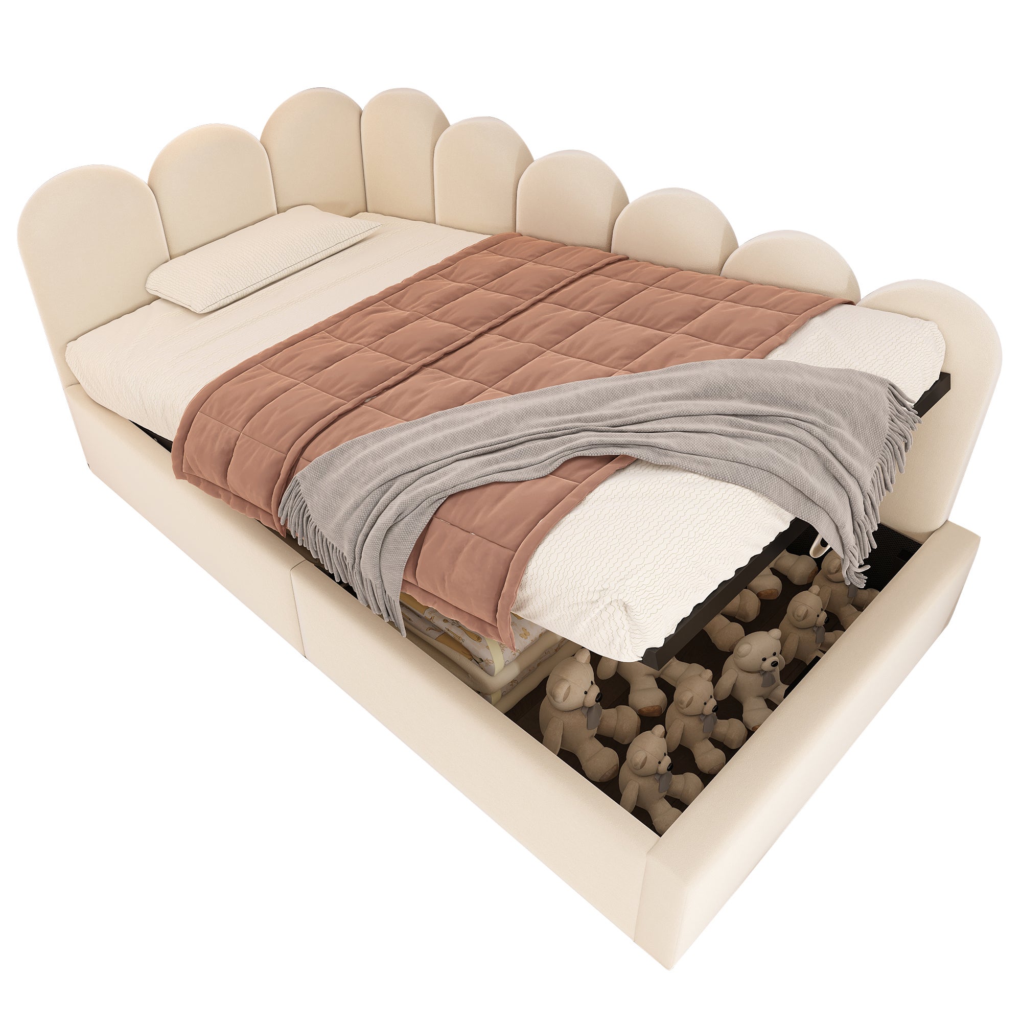 Cama diván 90 x 200 cm con almacenaje hidráulico, terciopelo beige ...