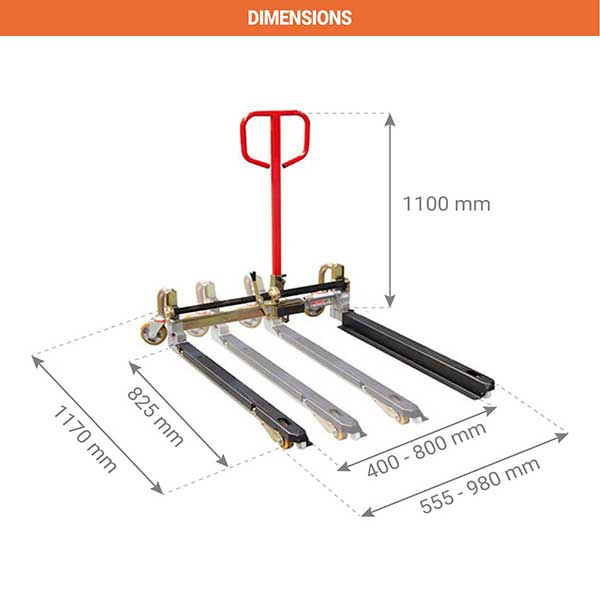 Transpalette manuel à fourches réglables 825x400/800mm - Idéal imprimante, armoire et électroménager - Capacité 750kg - 855000392 - 2